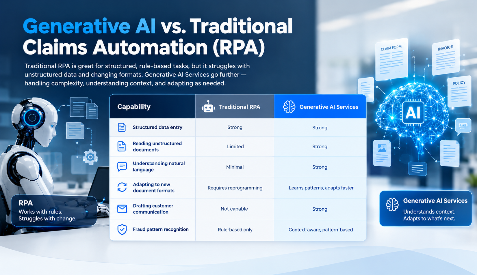 Generative AI vs. Traditional Claims Automation (RPA)